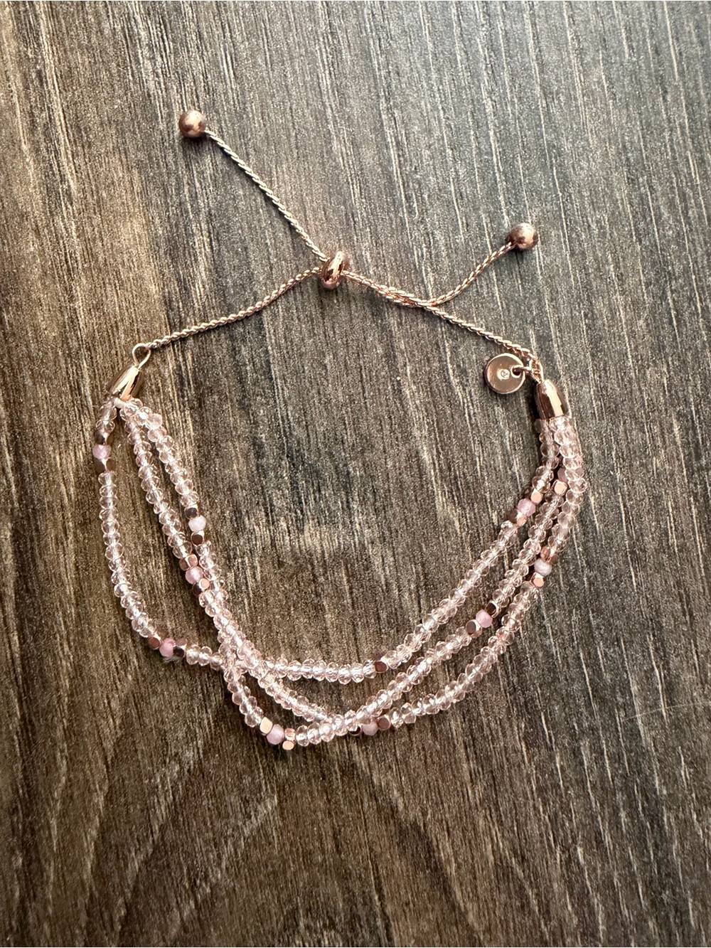 Layered Bead Bracelet Rose Gold Tone - Adjustable